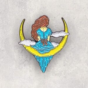 3/$18 NEW Girl Sitting on Moon In Clouds Sky Art Enamel Pin Brooch